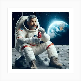 A Realistic Image Of A Man Drinking A Coke On The Moon 3 Art Print