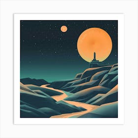 Lighthouse Moon Minimal Art Print