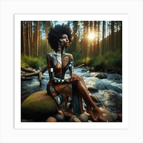 Afro-American Woman Sitting On Rocks Art Print