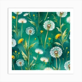 Dandelions On A Green Background Art Print