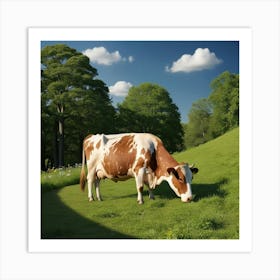 Cow Grazing In A Field 1 Art Print