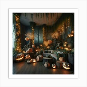 Halloween Room With Pumpkins Art Print