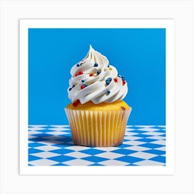 Cupcake Blue Checkerboard 1 Art Print