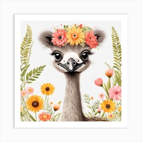 Floral Baby Ostrich Nursery Illustration (12) Art Print