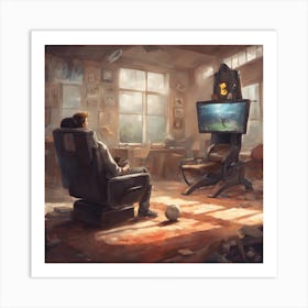 Man Playing Video Games In His Living Room Art Print