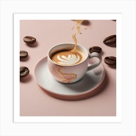 Coffee Cup With Coffee Beans Art Print