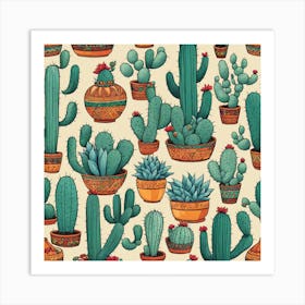 Cactus Seamless Pattern 9 Art Print