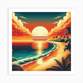 Sunset Beach Painting Art Print