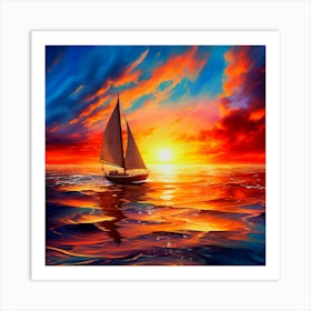 Sailboat At Sunset,Ocean sunset with sailboat art Art Print