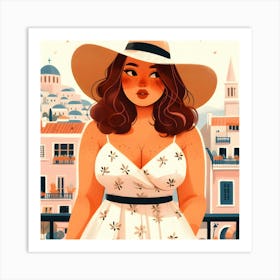 Greece and Woman Portrait Illustration Art Print