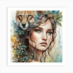 Girl And A Wolf Art Print