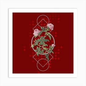 Vintage Rose of the Hedges Botanical with Geometric Line Motif and Dot Pattern n.0117 Art Print