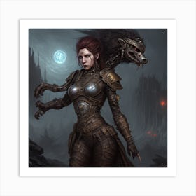 Sci-fi female warrior in an evil kingdom steampunk art print Art Print