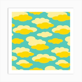 DAYDREAM Dreamy Yellow and Cream Clouds in a Turquoise Sky Art Print