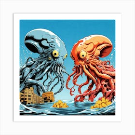 Octopus Battle Art Print