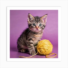 A Mischievous Kitten Playing With A Ball Of Yarn Art Print