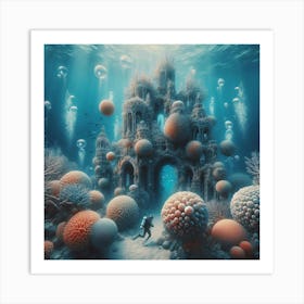 Diving Into The Water, Discovering An Underwater Garden Of Coral Castles 1 Art Print