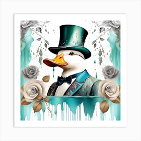 Duck In Top Hat Watercolor Splash Dripping 8 Art Print