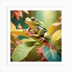 Green frog in jungle Art Print