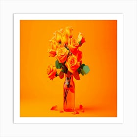 Beautiful roses bouquet, Orange Roses In A Vase Art Print