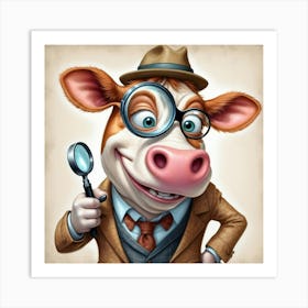 Cow With Magnifying Glass 8 Art Print