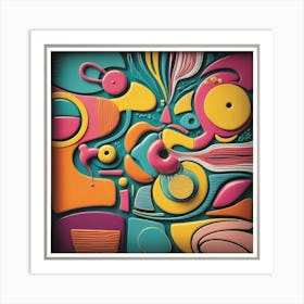 Vibrant, playful design with abstract shapes, bold lines, and bright colors.4 Art Print