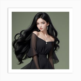 Asian Woman In Black Dress 1 Art Print