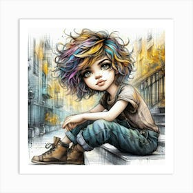 Little Girl With Colorful Hair 4 Art Print