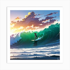 Surfer At Sunset Art Print