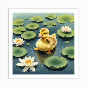 Duckling In Water Art Print