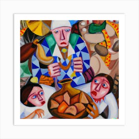 An Cubism Oil Painting Of Starving People Art Print