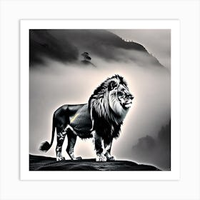 Lion In The Fog Art Print