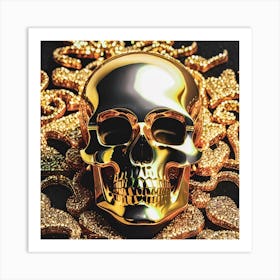 LUXURY Gold Skull On Diamond Pattern Art Print