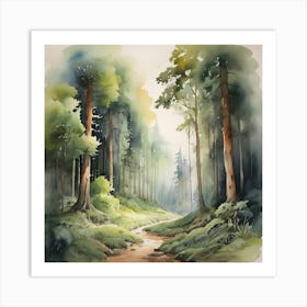 Watercolor Of A Forest Art Print