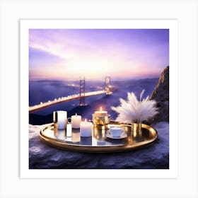 Golden Bridge At Sunset Art Print