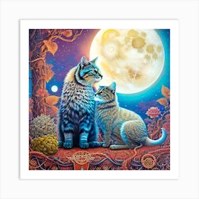 Cats of the moon Art Print