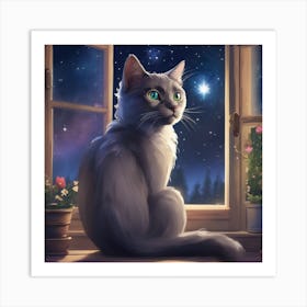 Starry Night Cat Art Print