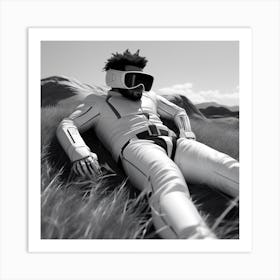 A 3d Dslr Adobe Photography Portal Of Futuristic The Weeknd Xo Warrior Laying On Green Grasses Cold Cloudy Saudi Arabia Neom, The Line Project Art Print