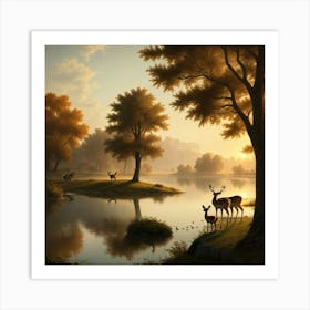 Deer By The Lake 1 Art Print