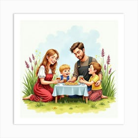 Watercolor Of A Romanian Family Enjoying An English Holiday 1 Art Print