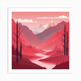 Misty mountains background in red tone 64 Art Print