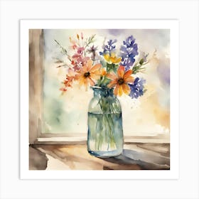 Watercolor Flowers In A Jar 2 Art Print