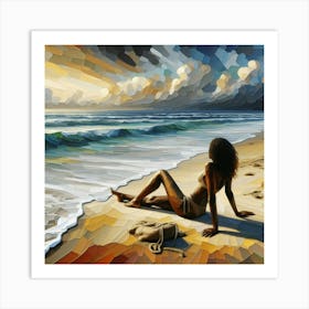 Abstract Wall Art Beach Girl Painting Art Print