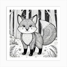 Line Art fox 2 Art Print