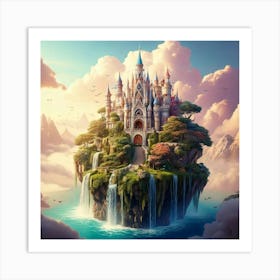 Firefly Soft, Pastels, Intricate, Castle, Floating, Islands, Cascading, Waterfalls, Dreamy, Ethereal (10) Art Print