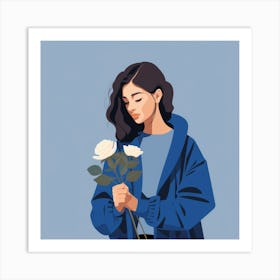 Girl Holding Roses Art Print