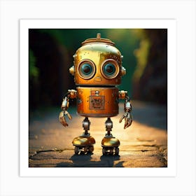 Firefly Quirky Frightened Robot On Roller Skates With A Gold Aluminum Can Head 68099 Art Print