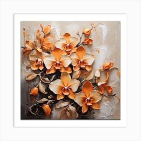 Pattern with Orange Orchid flowers 2 Art Print