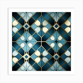 Blue And Gold Tile Pattern Art Print