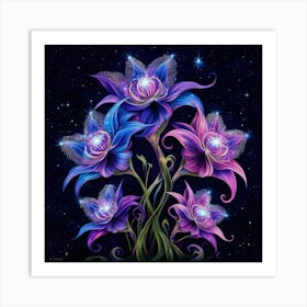 Flowers In The Night Sky Art Print